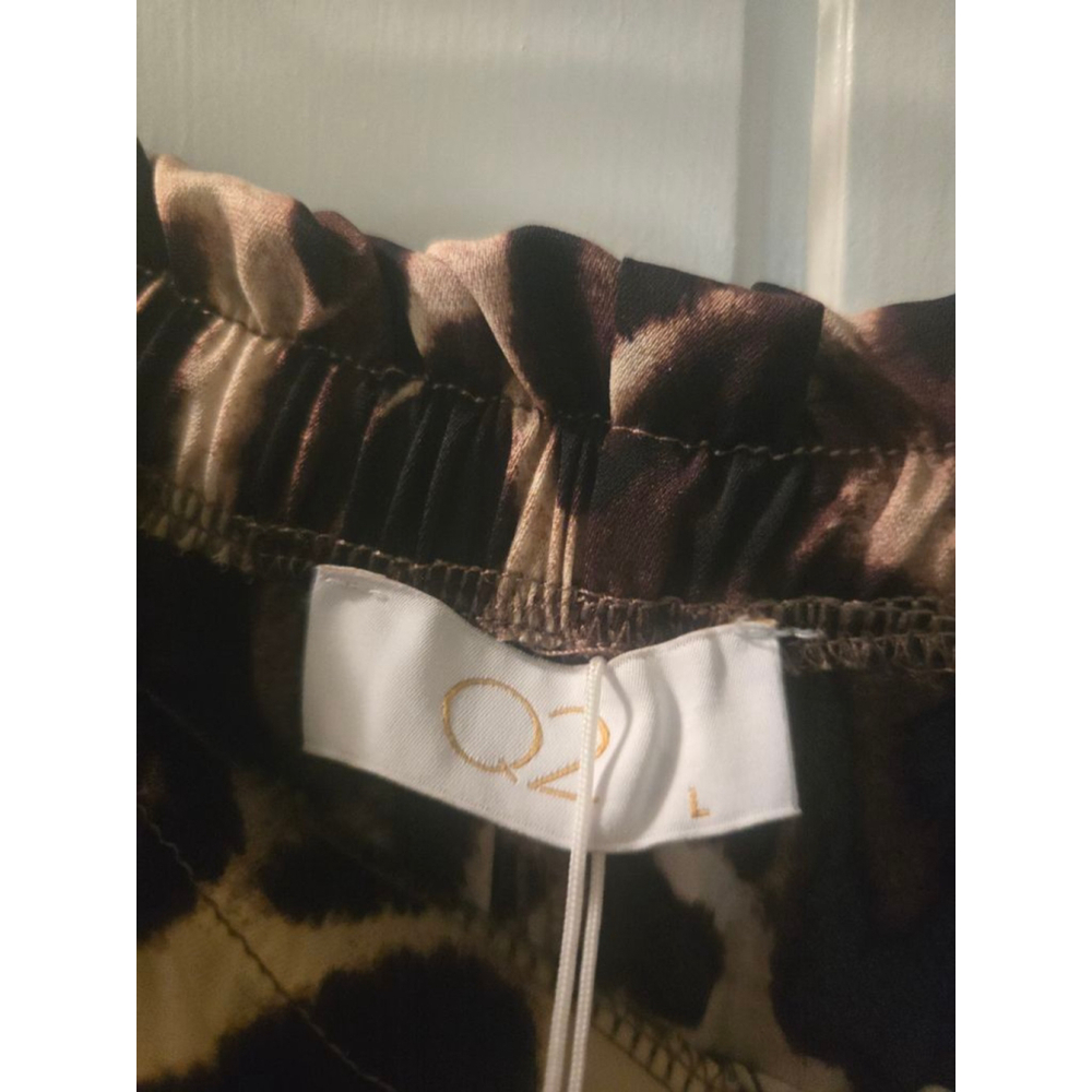 Women's QZ Brown Leopard Print Wide Leg Pants with Red Stripe L - Picture 3 of 4